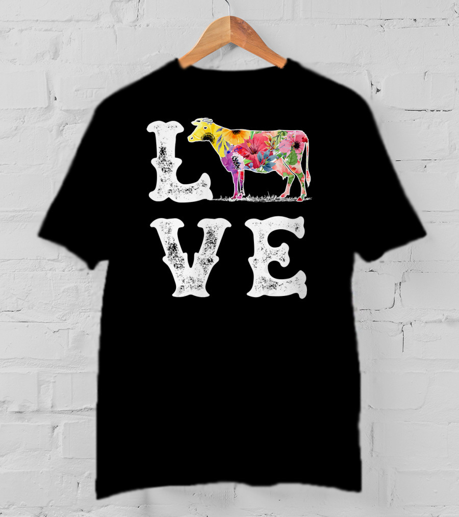 Love Cow Floral Funny Cow Lover Women Men Dairy T-Shirt