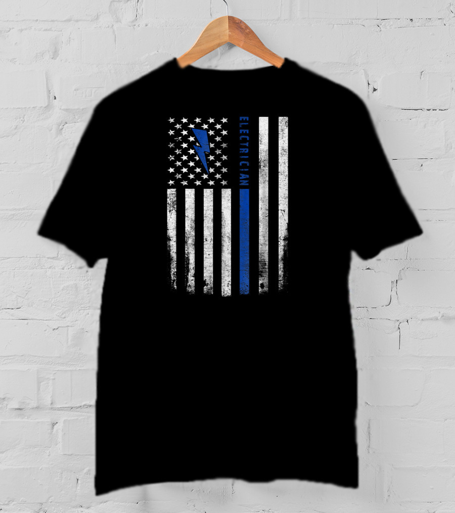 Skilled Electrician American Flag With Lightning Bolt T-Shirt