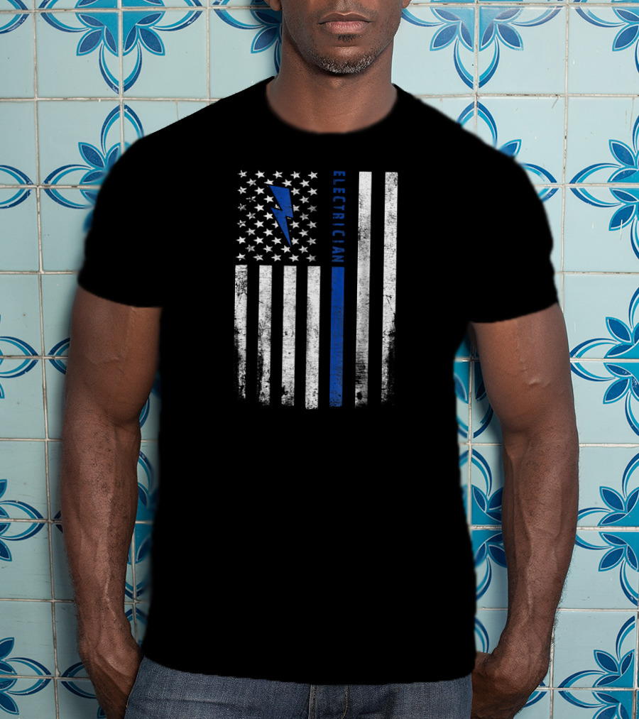 Skilled Electrician American Flag With Lightning Bolt T-Shirt