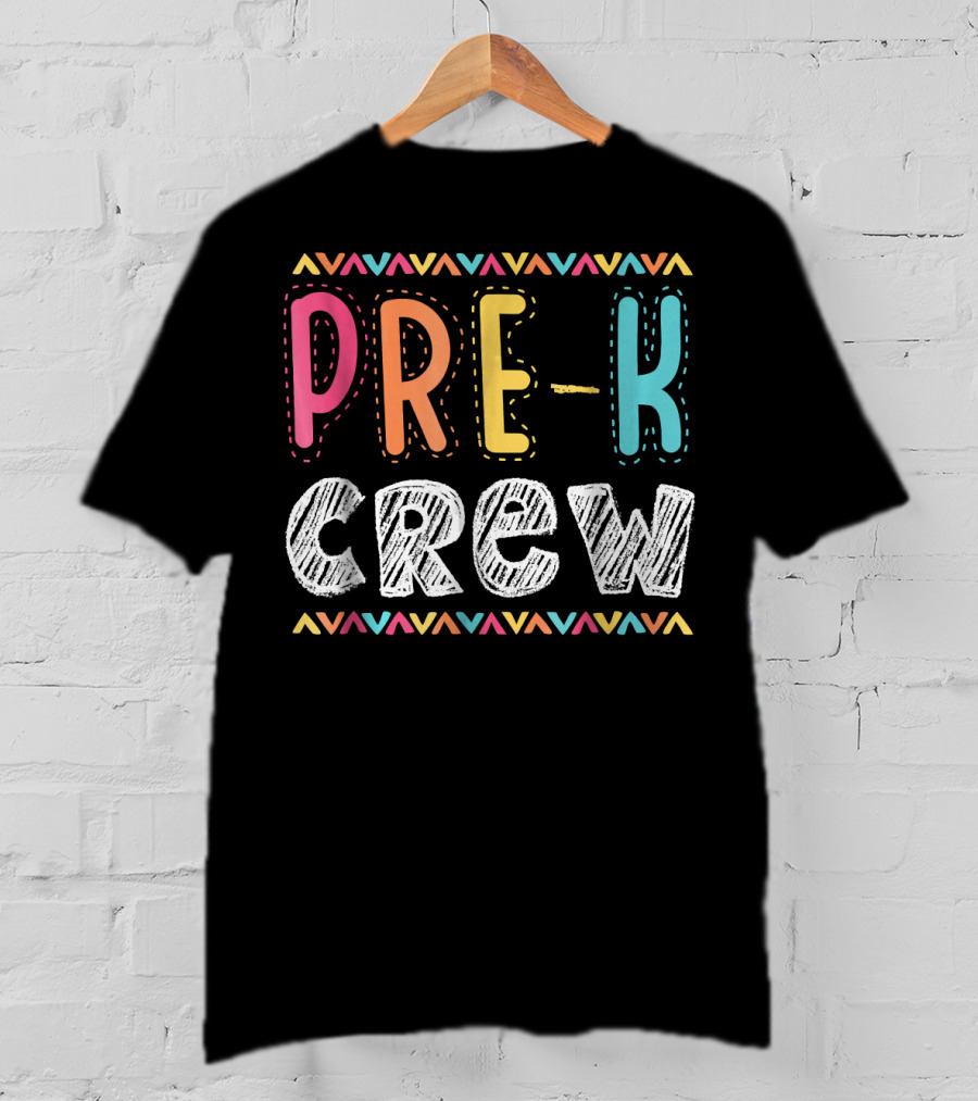Pre K Crew Colorful Preschool Teacher Vibrant Chevron T-Shirt