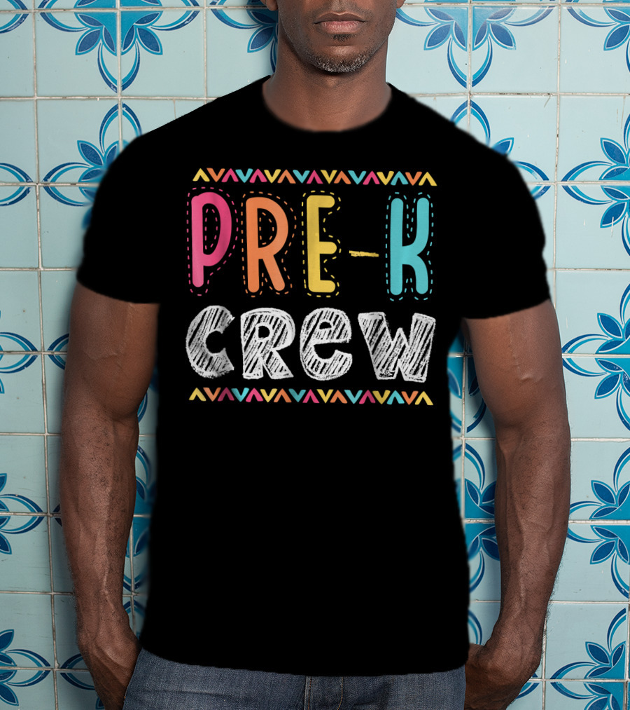 Pre K Crew Colorful Preschool Teacher Vibrant Chevron T-Shirt