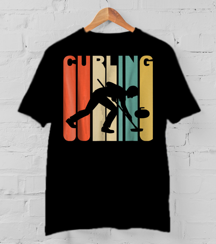 Retro 1970's Style Curling Winter Sport Curler T-Shirt