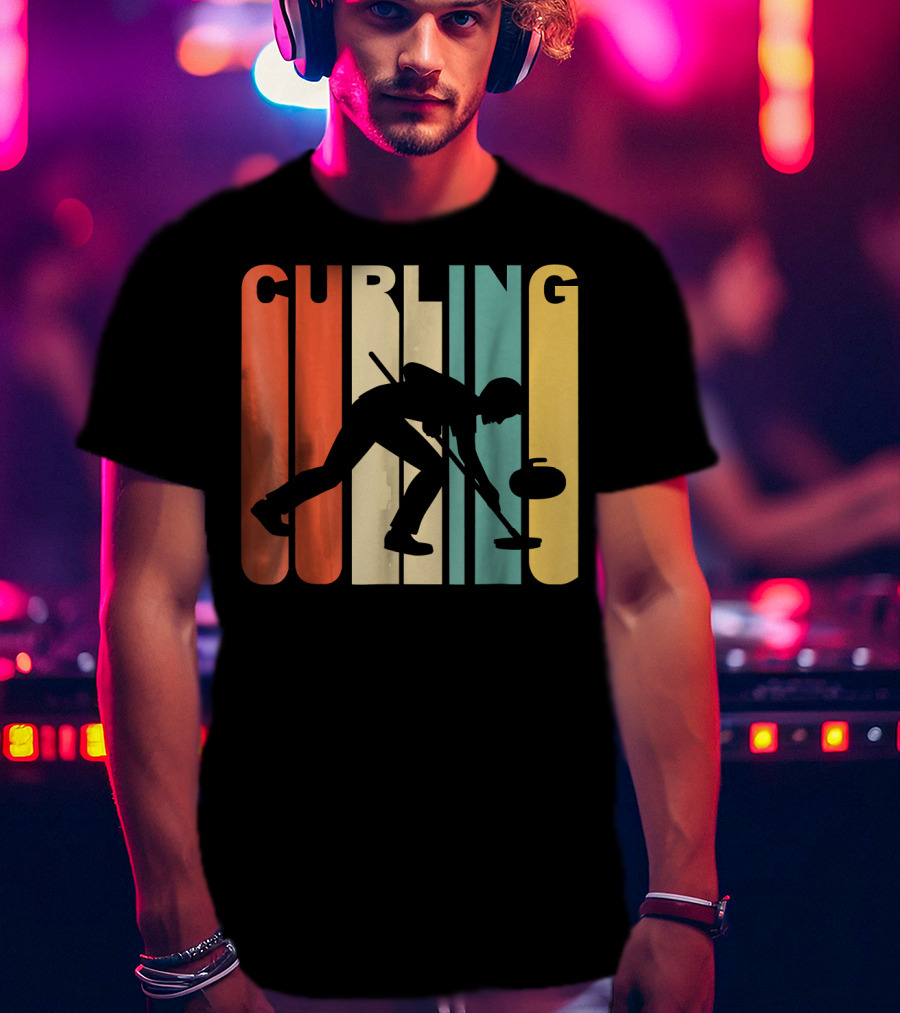 Retro 1970's Style Curling Winter Sport Curler T-Shirt