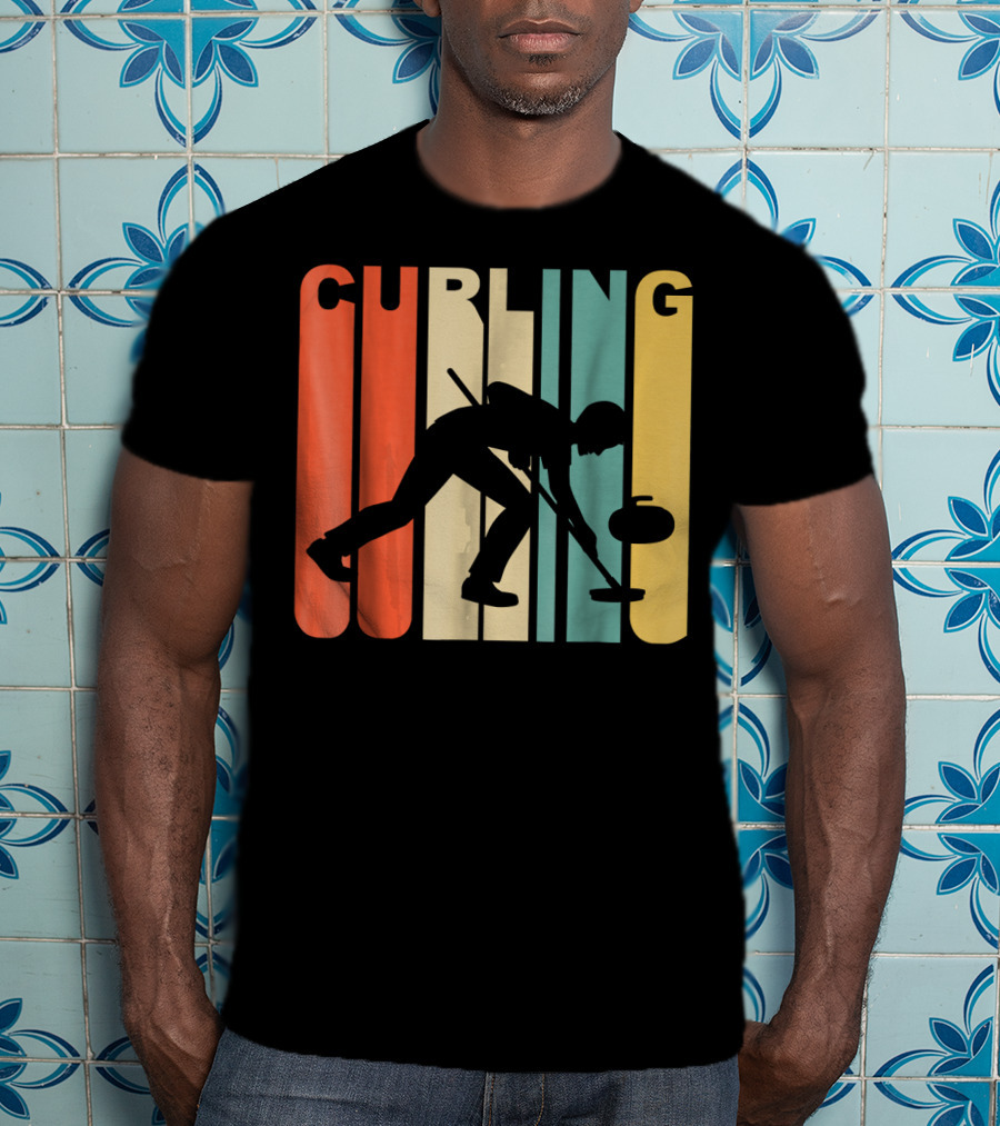 Retro 1970's Style Curling Winter Sport Curler T-Shirt
