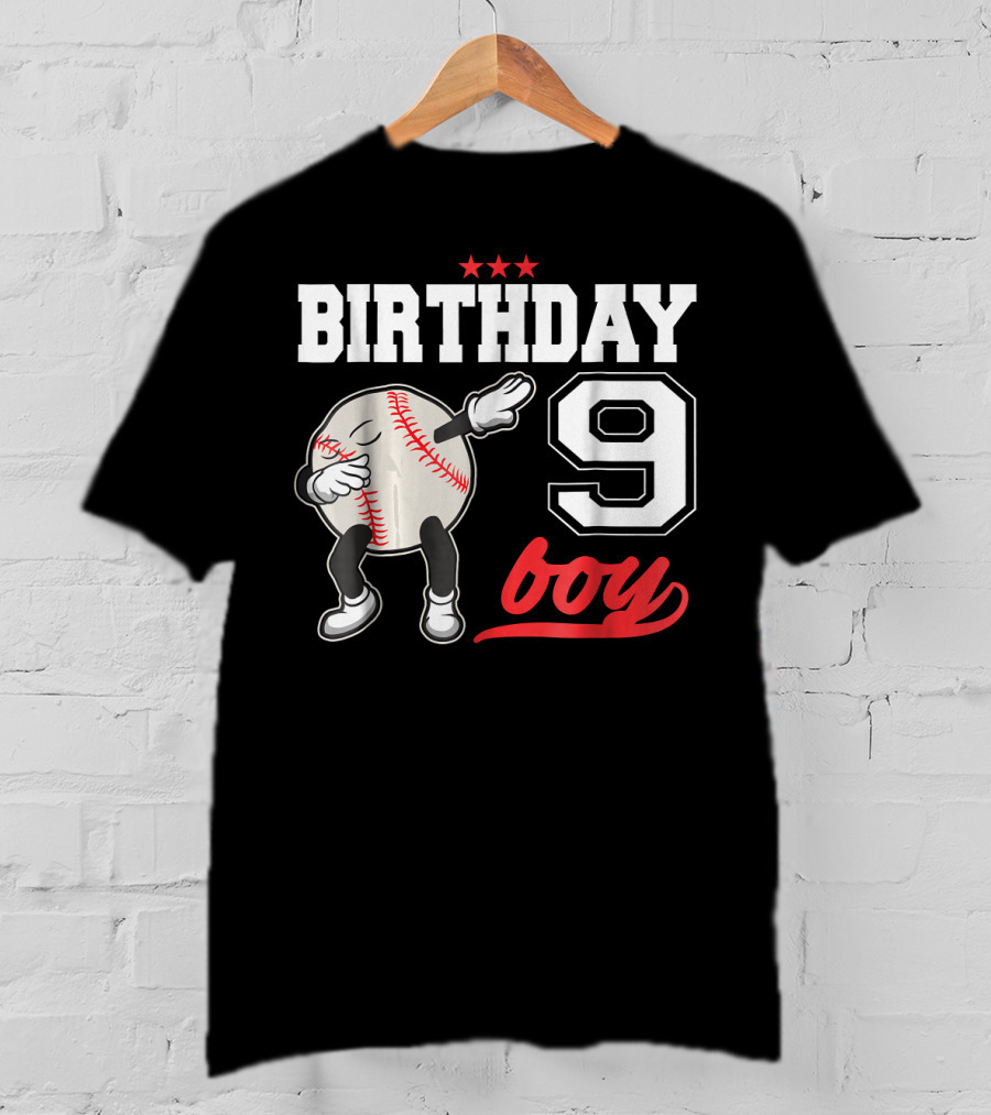 Birthday Boy 9 Year Old Dabbing Baseball T-Shirt