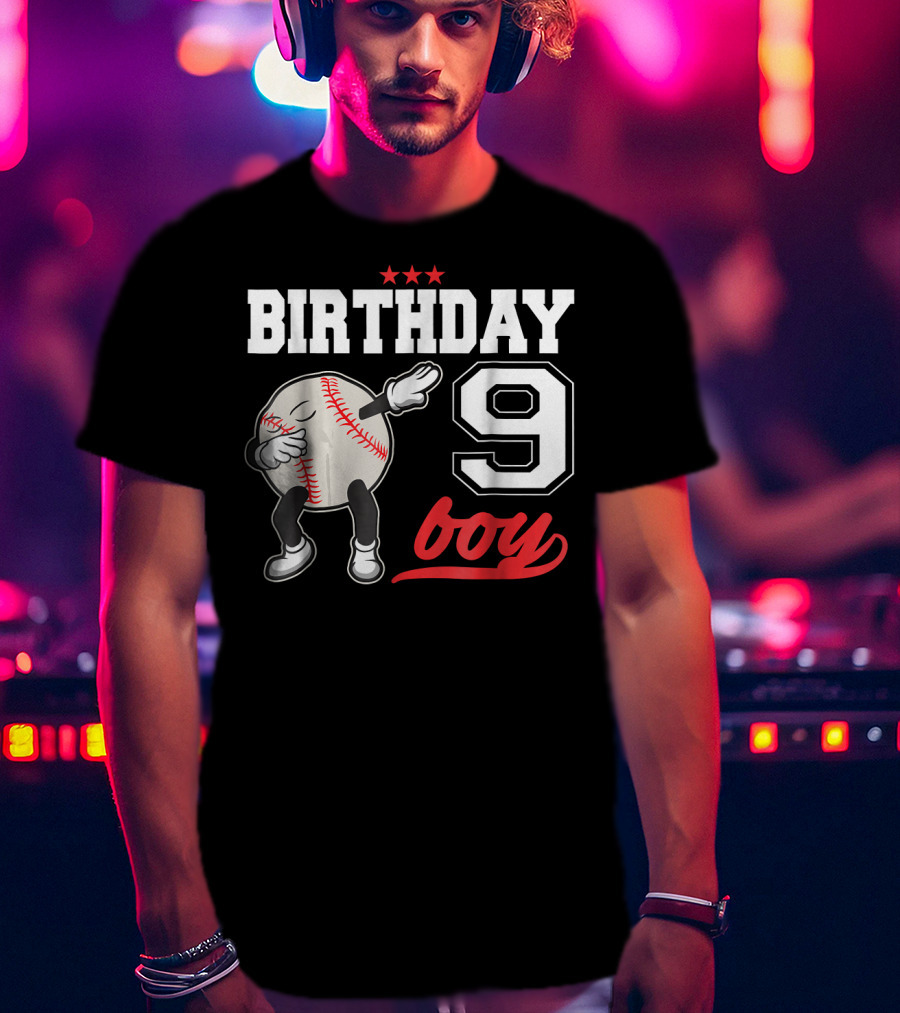 Birthday Boy 9 Year Old Dabbing Baseball T-Shirt