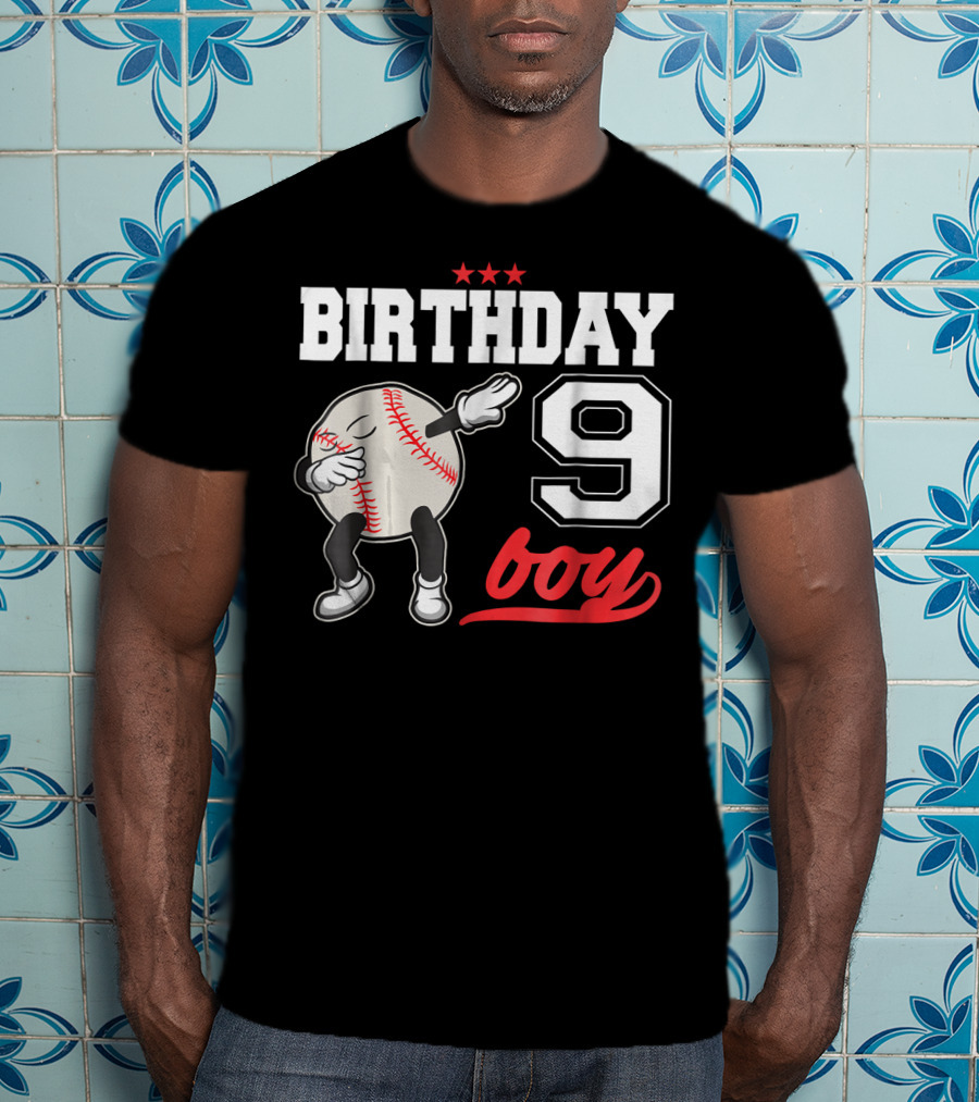 Birthday Boy 9 Year Old Dabbing Baseball T-Shirt