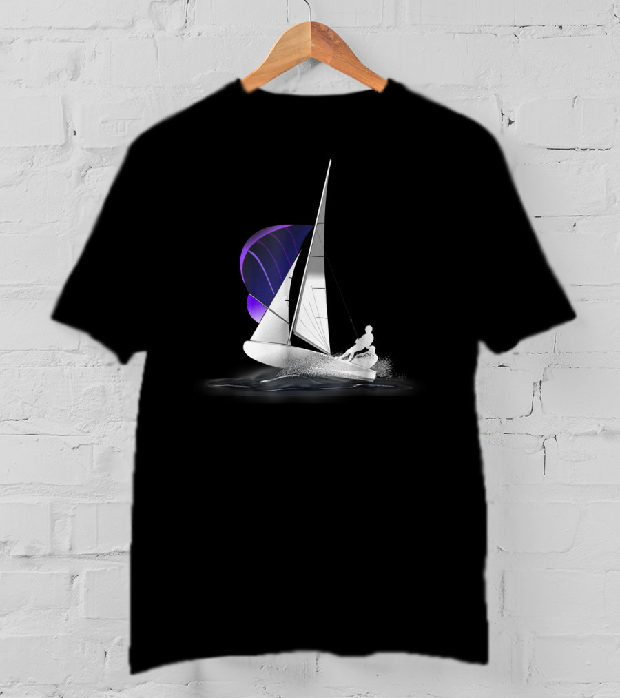 420 Sailing Dinghy With Spinnaker On Water T-Shirt