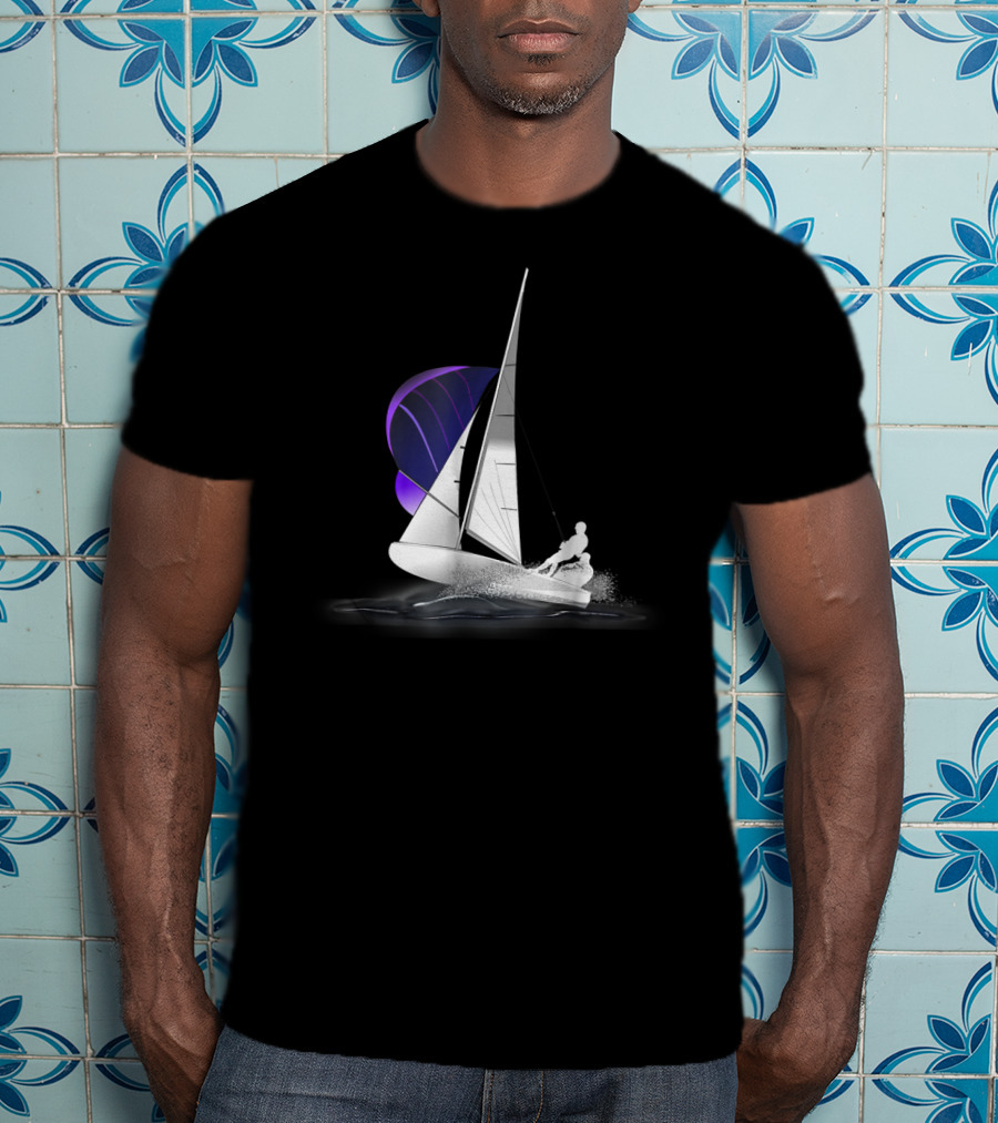 420 Sailing Dinghy With Spinnaker On Water T-Shirt