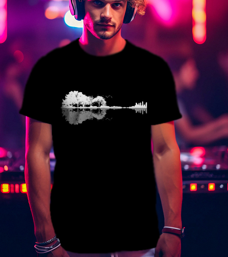 Acoustic Guitar Nature Forest Tree Reflection And Skyline T-Shirt