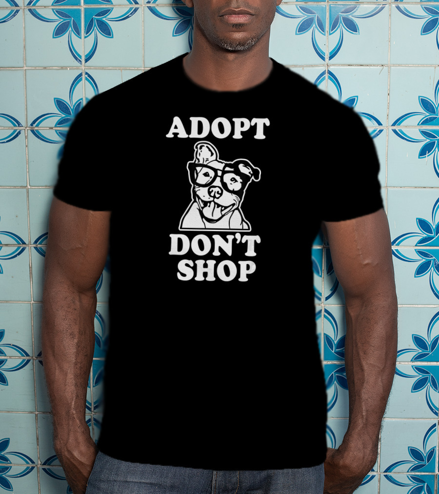 Adopt Don't Shop Pitbull With Glasses Dog Rescue T-Shirt