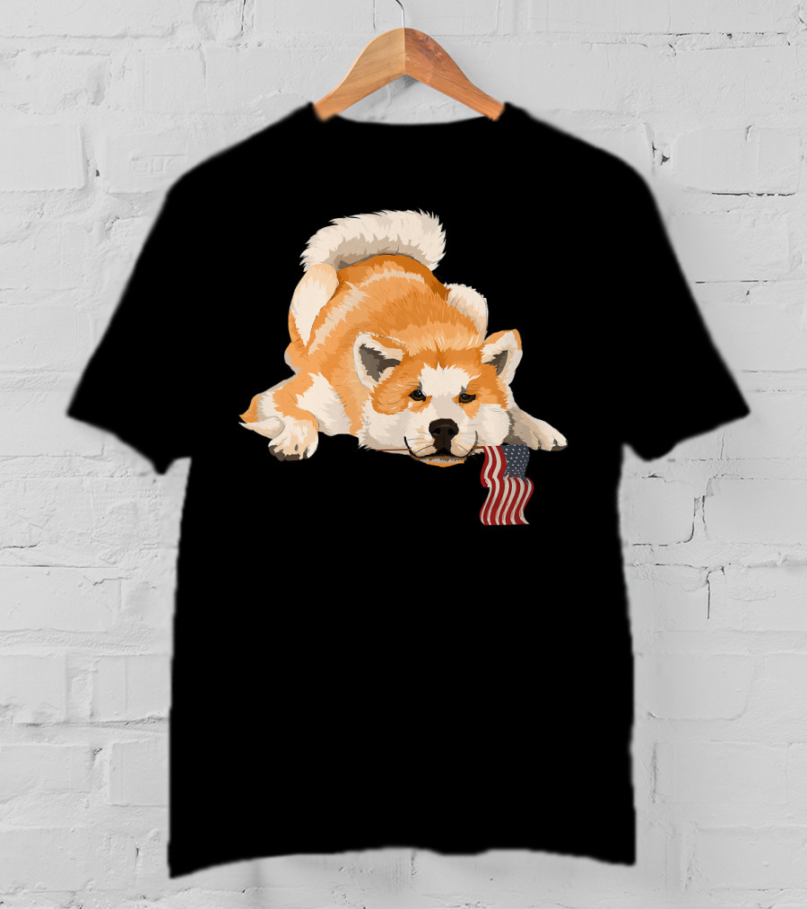 Akita Dog Lover With American Flag Motif T-Shirt