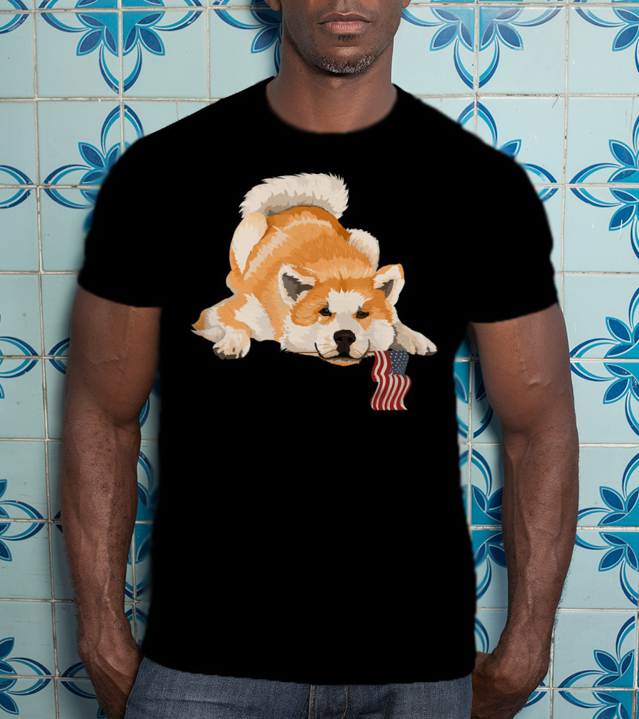 Akita Dog Lover With American Flag Motif T-Shirt