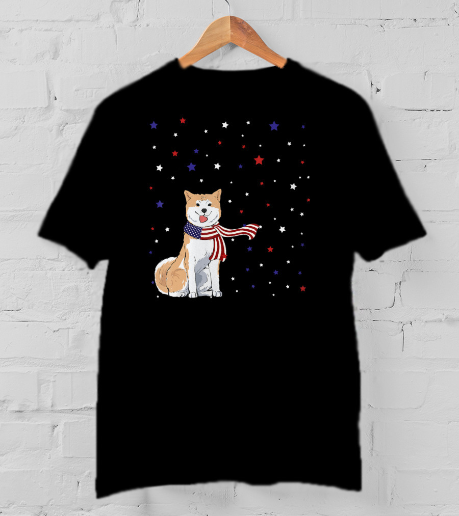 Akita Inu Patriotic American Flag Scarf Stars T-Shirt
