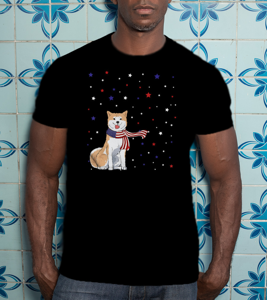 Akita Inu Patriotic American Flag Scarf Stars T-Shirt