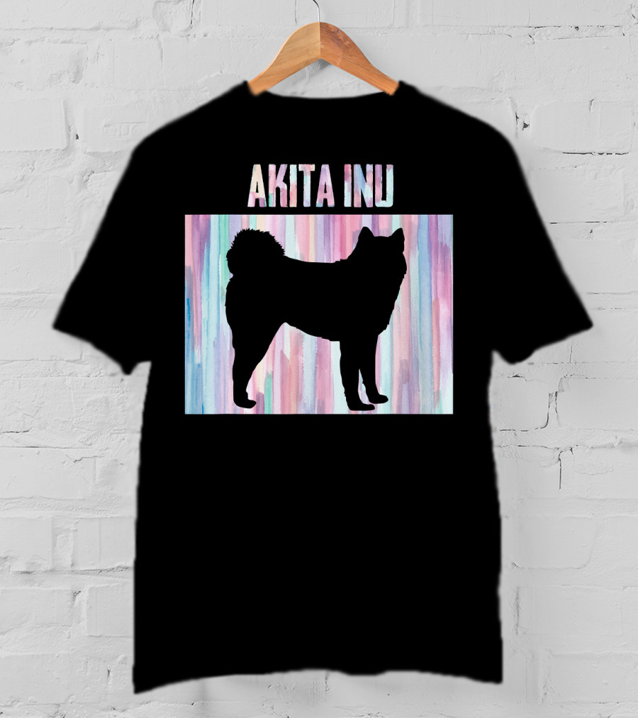 AKITA INU Silhouette On Pastel Watercolor Stripes T-Shirt