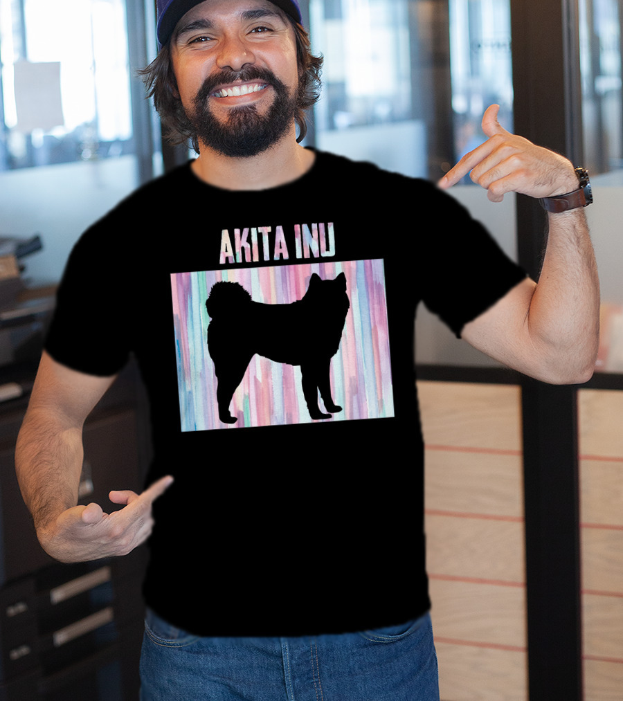 AKITA INU Silhouette On Pastel Watercolor Stripes T-Shirt