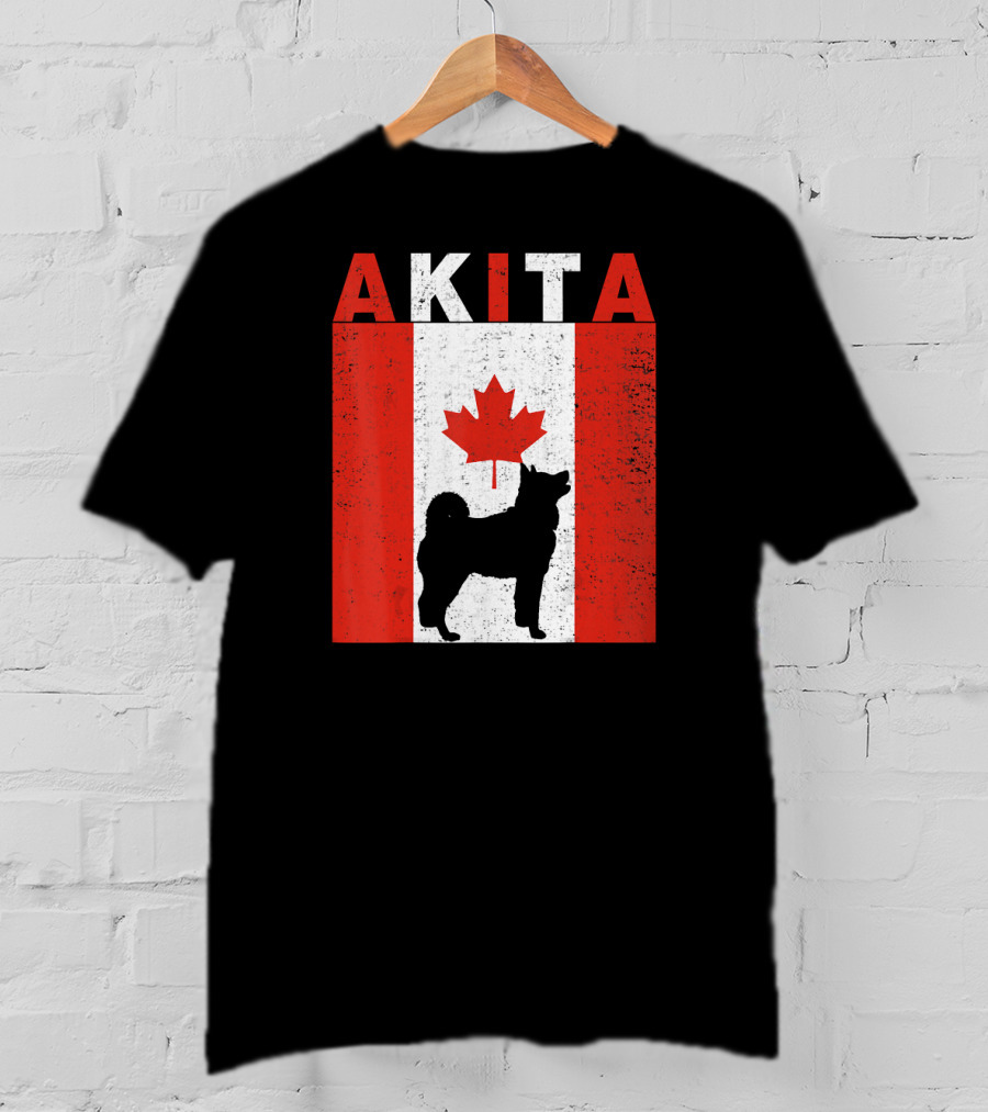 AKITA AKITA Canadian Flag Maple Leaf Dog T-Shirt
