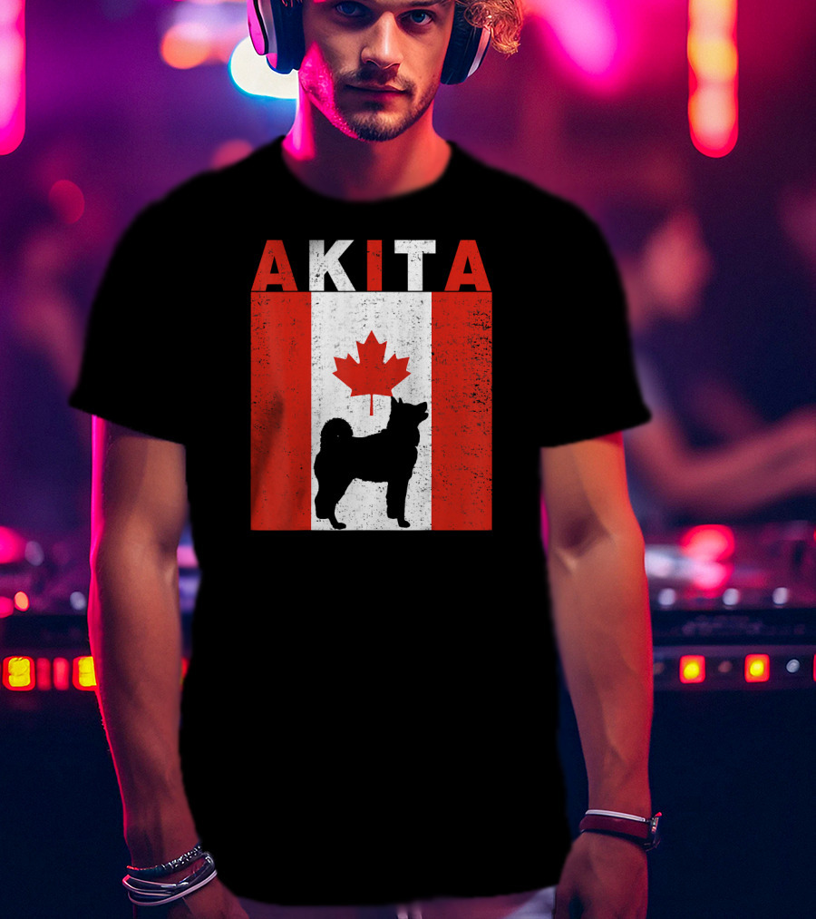 AKITA AKITA Canadian Flag Maple Leaf Dog T-Shirt