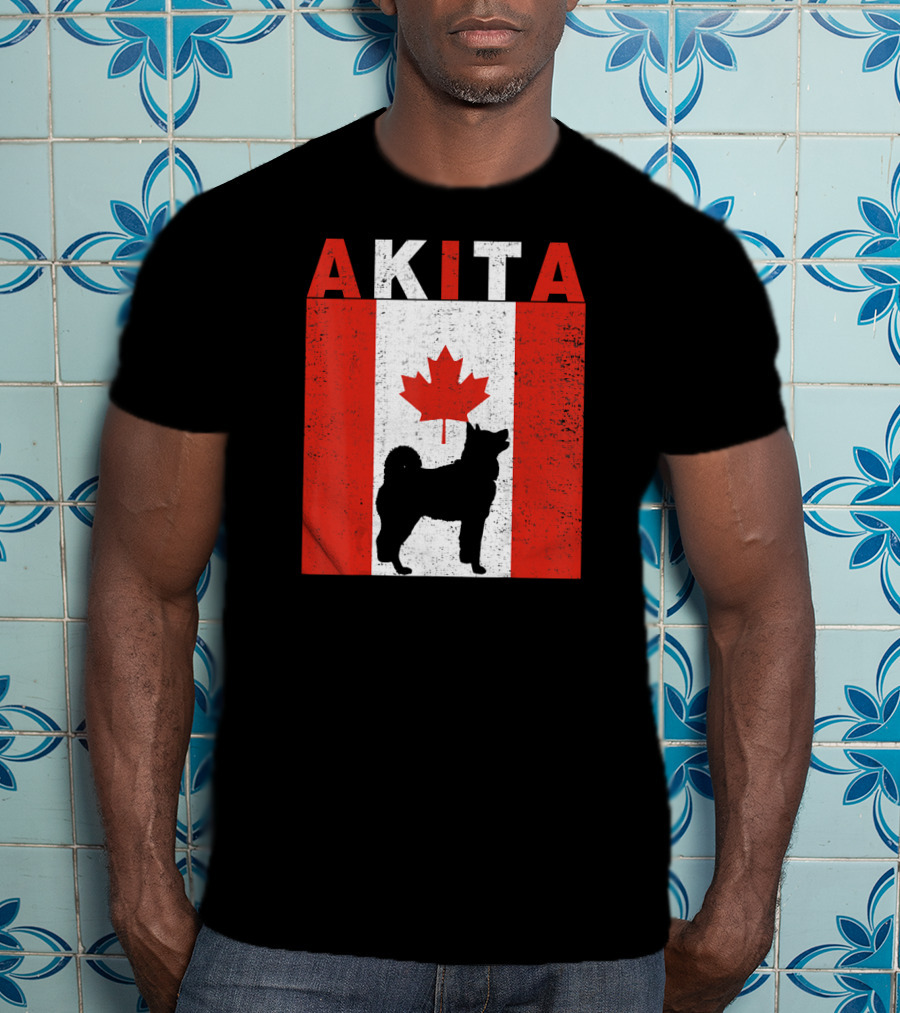 AKITA AKITA Canadian Flag Maple Leaf Dog T-Shirt
