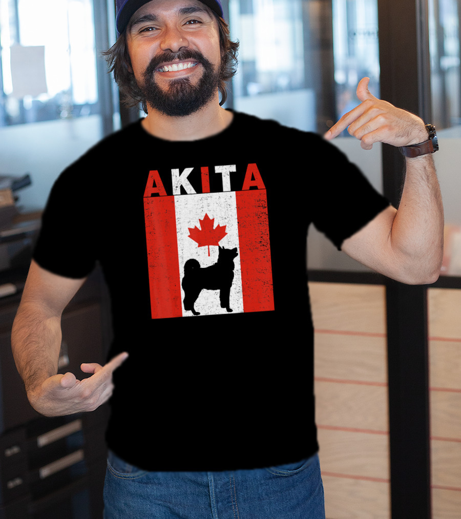 AKITA AKITA Canadian Flag Maple Leaf Dog T-Shirt