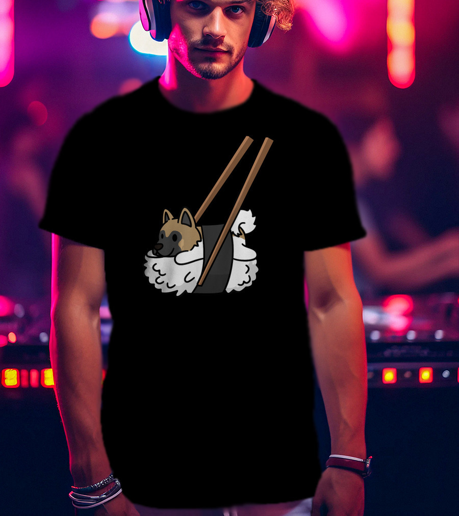 Akita Inu Sushi Roll With Chopsticks Funny Dog T-Shirt
