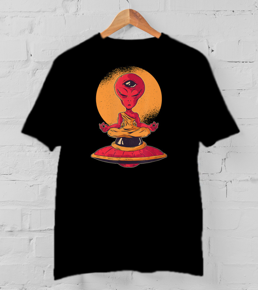Alien Monk Meditation With Third Eye UFO Enlightenment T-Shirt