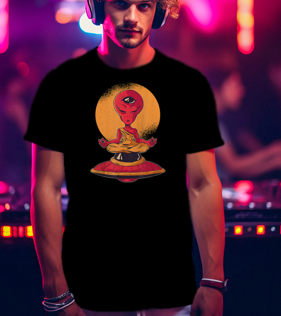 Alien Monk Meditation With Third Eye UFO Enlightenment T-Shirt