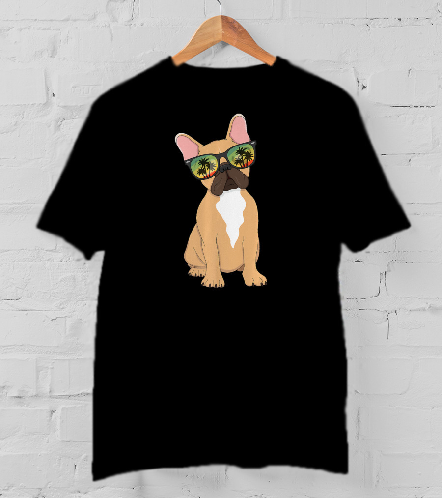 Aloha Beach French Bulldog With Vintage Sunglasses And Palm Trees T-Shirt