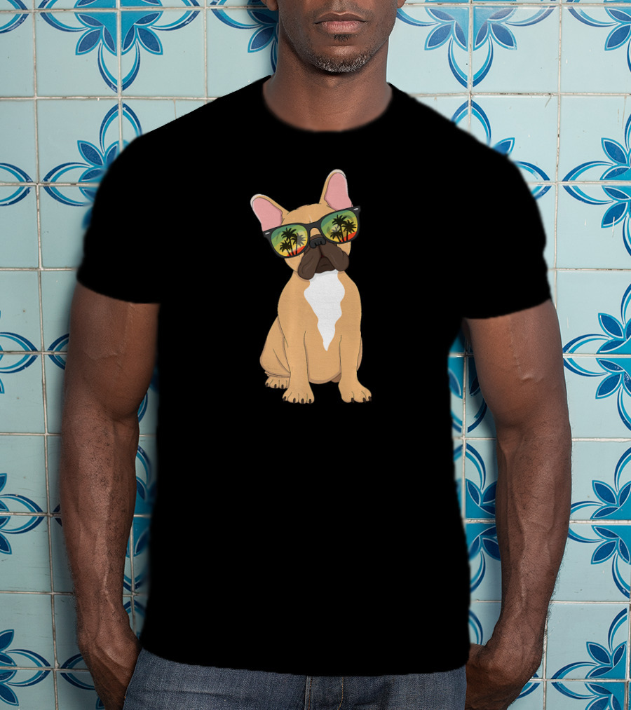 Aloha Beach French Bulldog With Vintage Sunglasses And Palm Trees T-Shirt