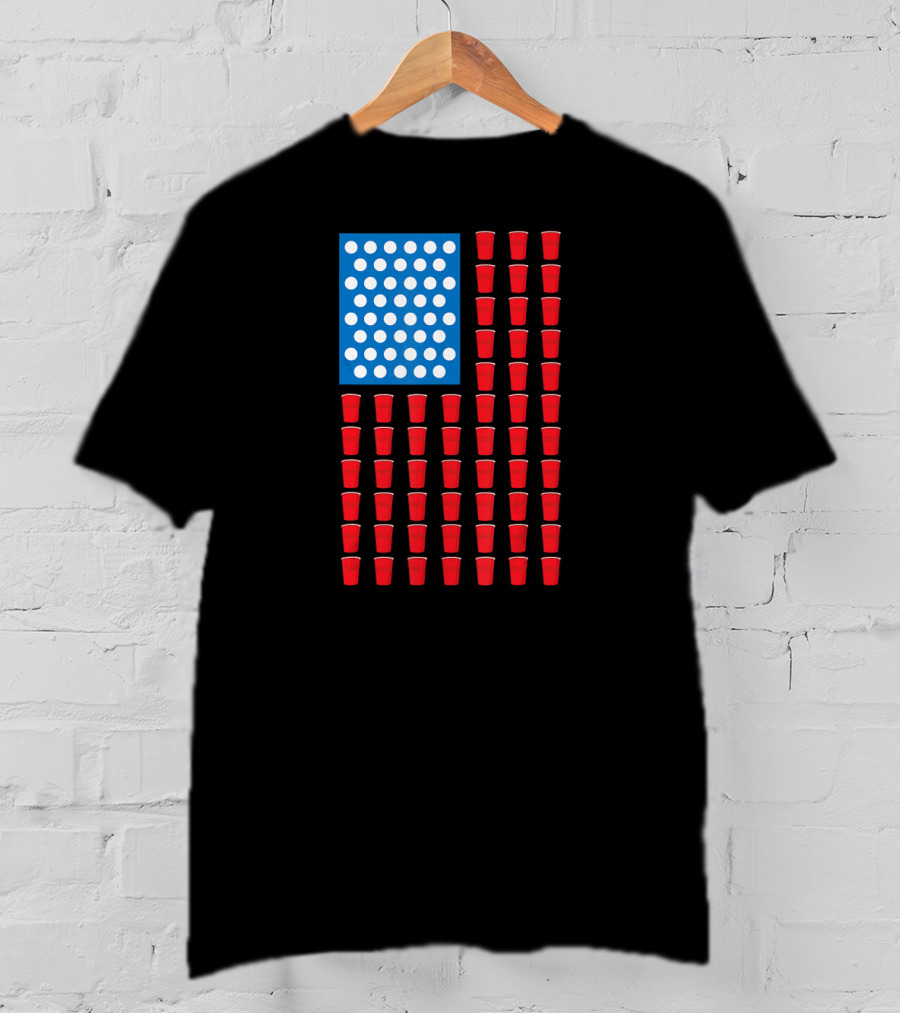 American Flag Beer Pong Red Cup Pattern Patriotic Party T-Shirt