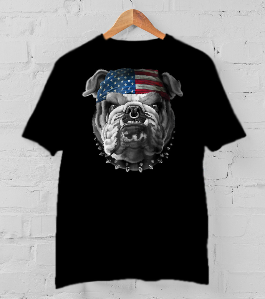 American Bulldog Bandana USA Flag Spike Collar T-Shirt