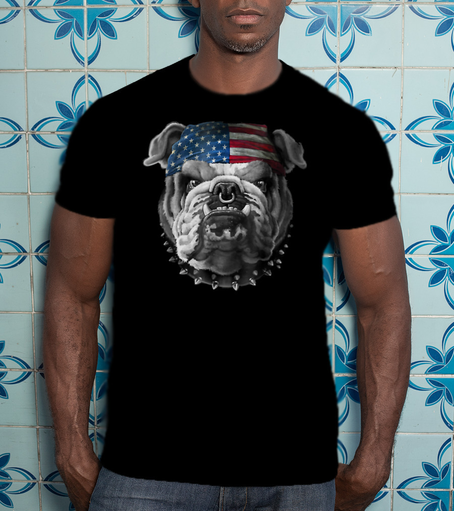 American Bulldog Bandana USA Flag Spike Collar T-Shirt