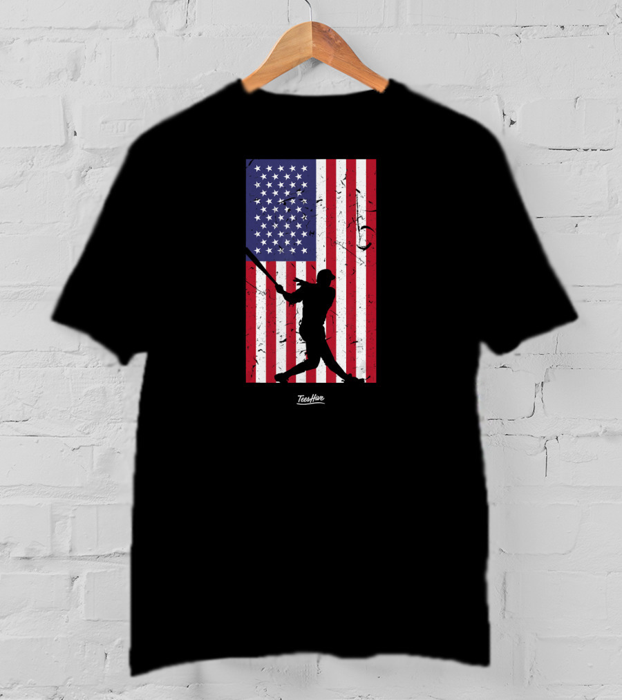 American Flag Baseball Silhouette TeeHive T-Shirt