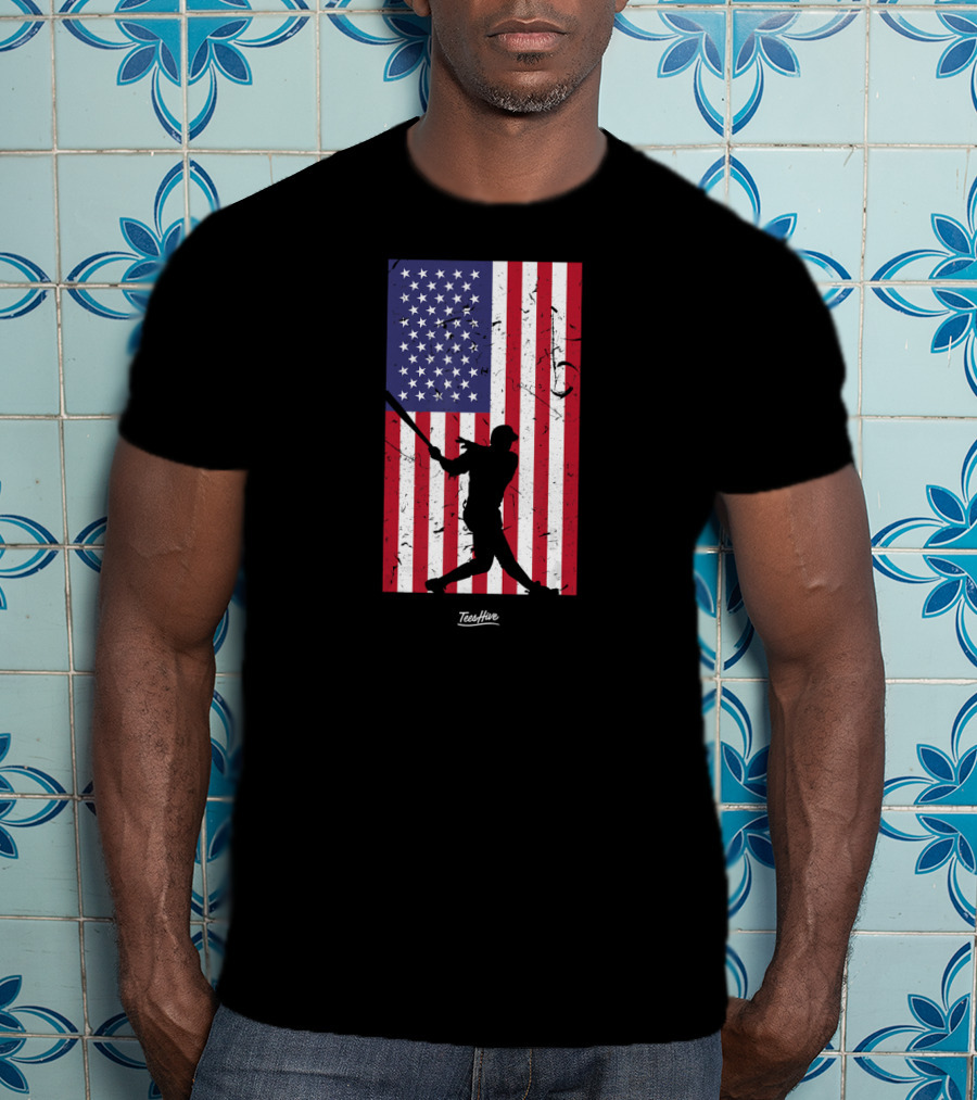 American Flag Baseball Silhouette TeeHive T-Shirt