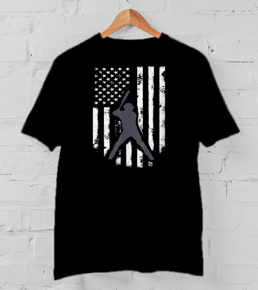 American Flag Distressed Baseball Batter T-Shirt