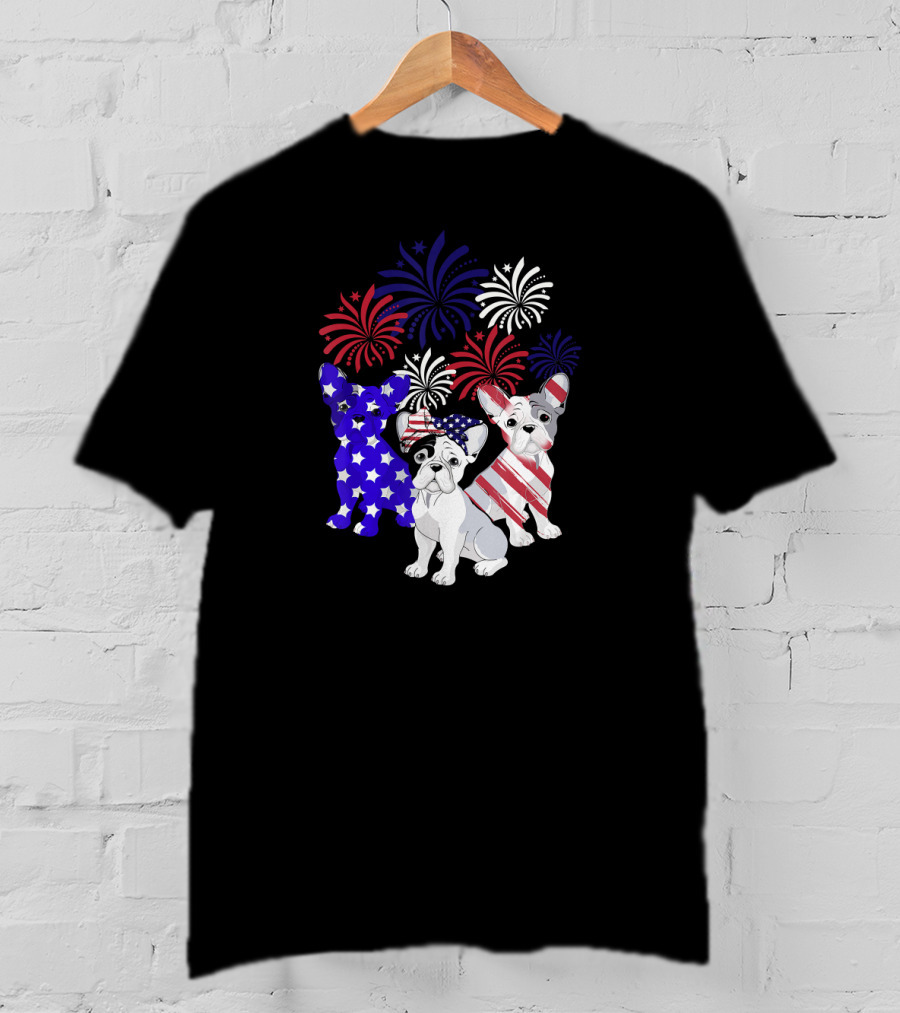 American Flag French Bulldog Fireworks T-Shirt