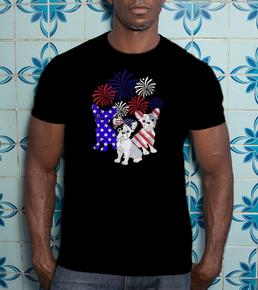 American Flag French Bulldog Fireworks T-Shirt