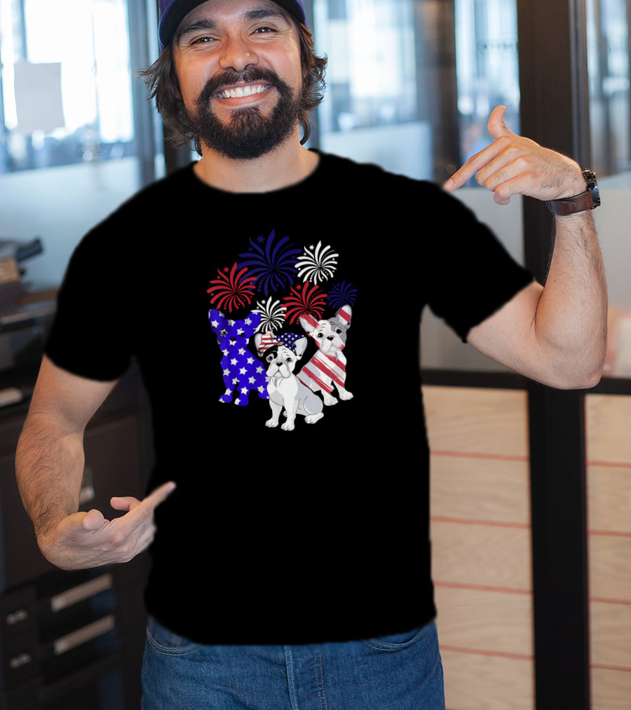 American Flag French Bulldog Fireworks T-Shirt