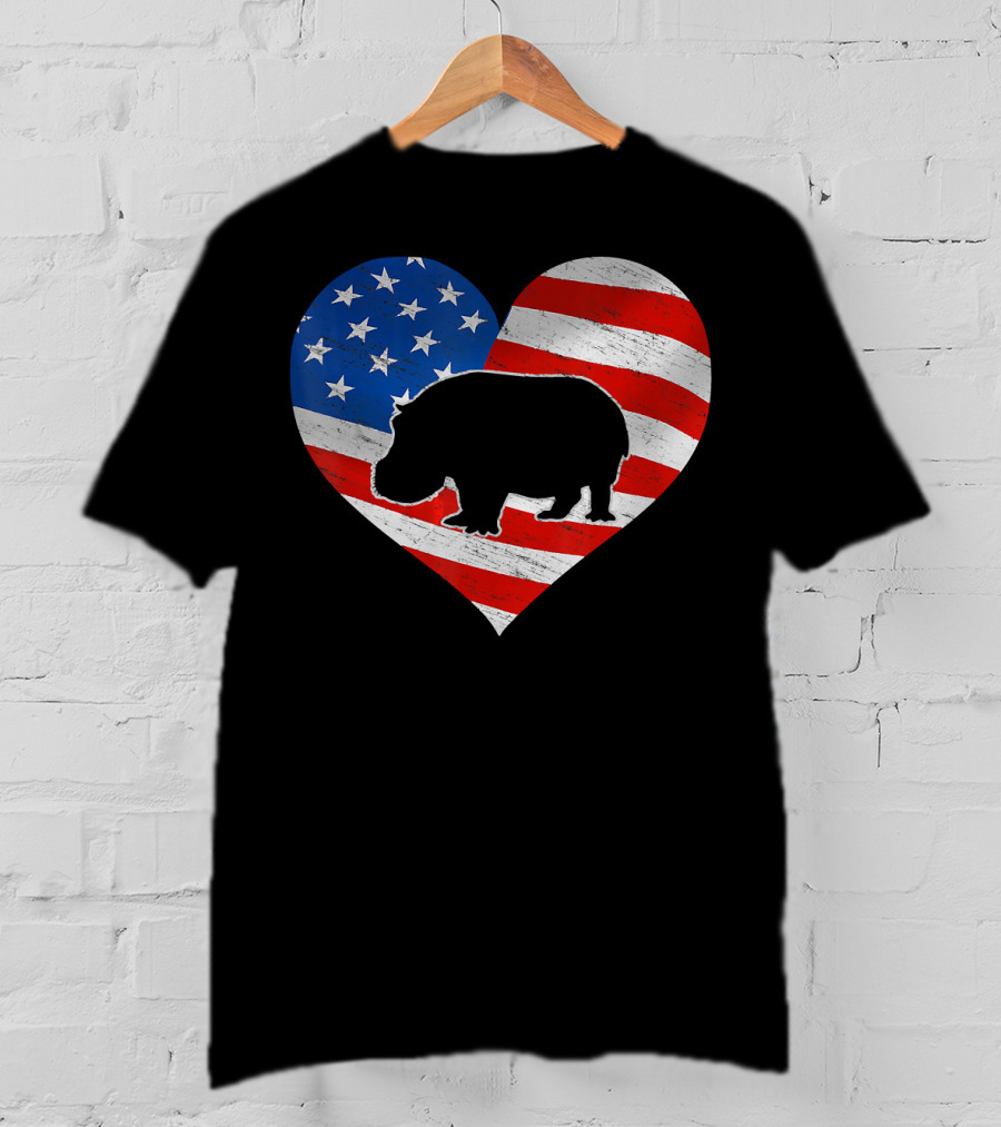 American Flag Hippo Heart T-Shirt