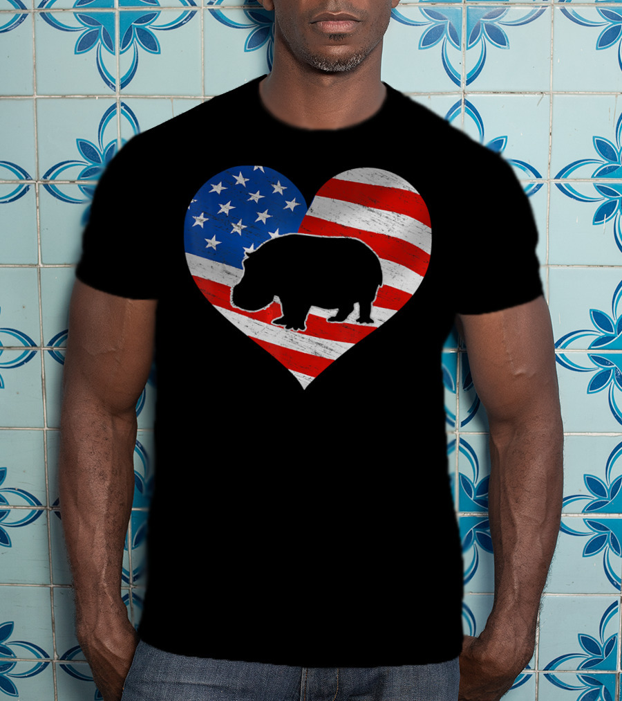 American Flag Hippo Heart T-Shirt