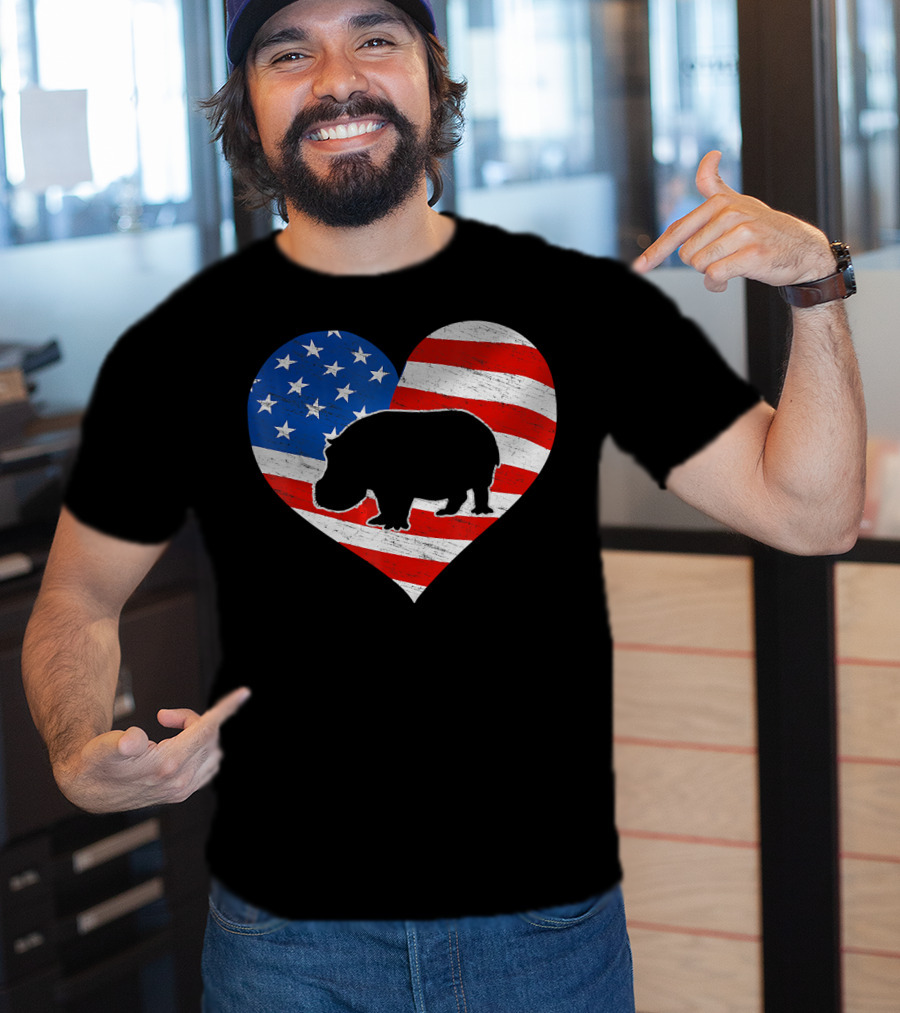 American Flag Hippo Heart T-Shirt
