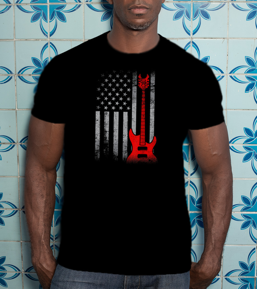 American Flag Patriotic Guitar Design USA Flag Guitar T-Shirt