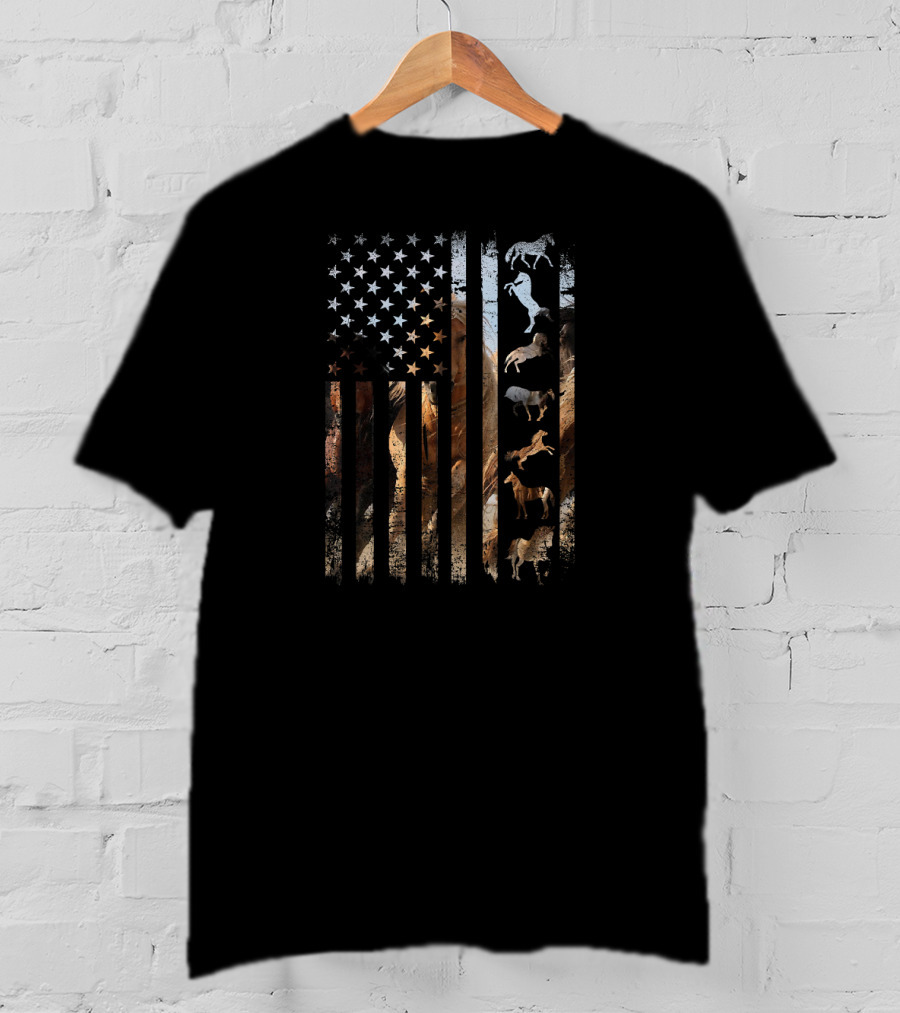 American Flag With Wild Horses T-Shirt