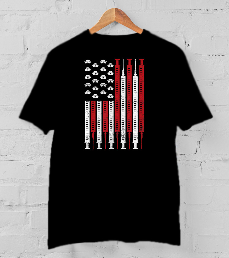 American Flag Syringe Nurse Patriotic T-Shirt
