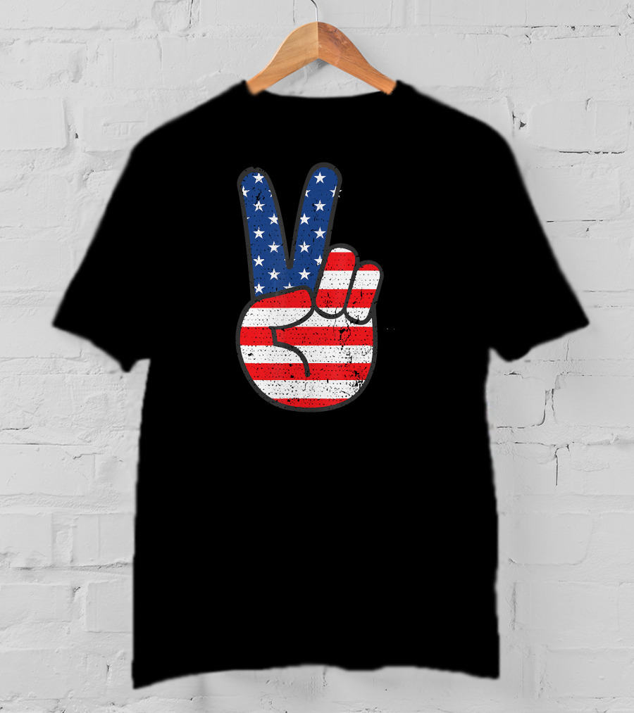 American Flag Peace Sign Hand Patriotic T-Shirt