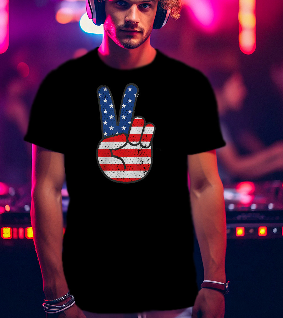 American Flag Peace Sign Hand Patriotic T-Shirt