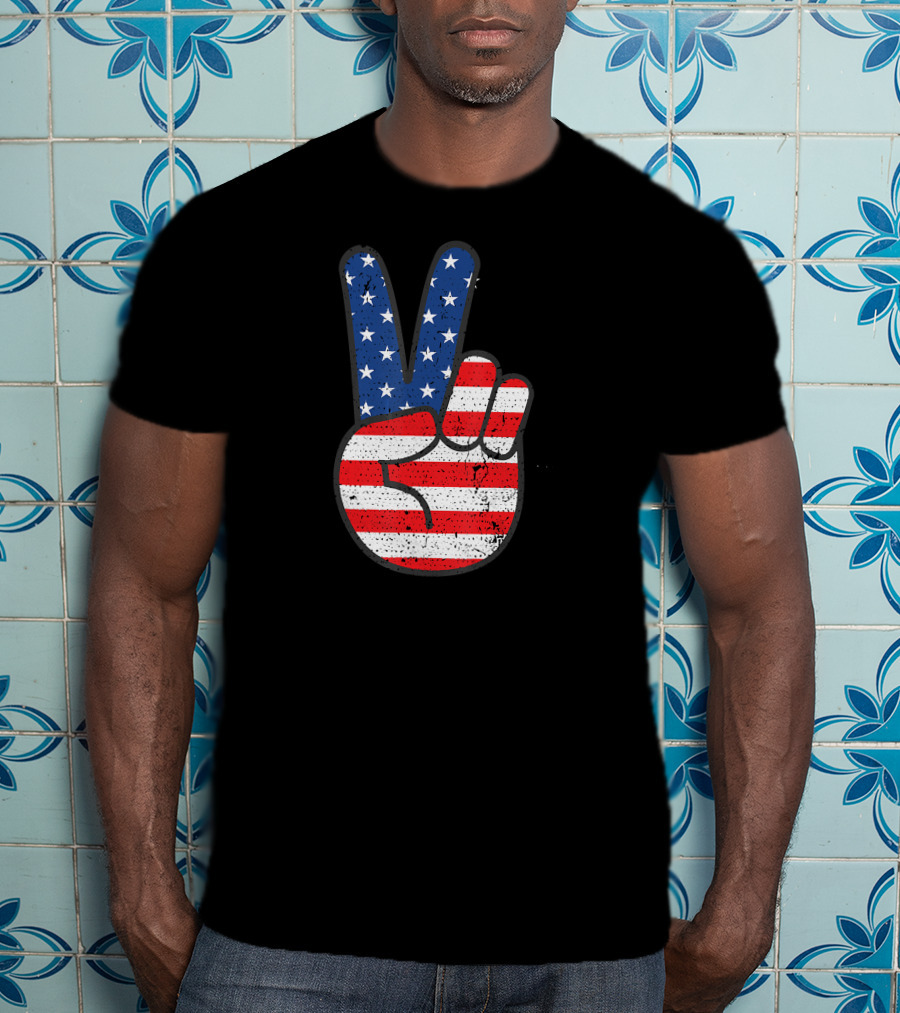 American Flag Peace Sign Hand Patriotic T-Shirt