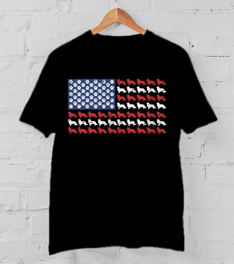 American Flag USA Rough Collie Paw Prints T-Shirt