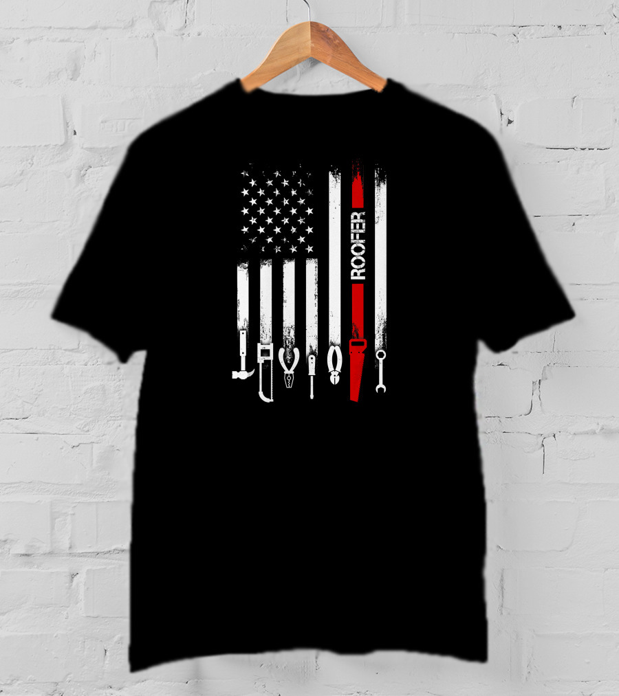 American Flag Roofer Tools Vertical Stripe T-Shirt